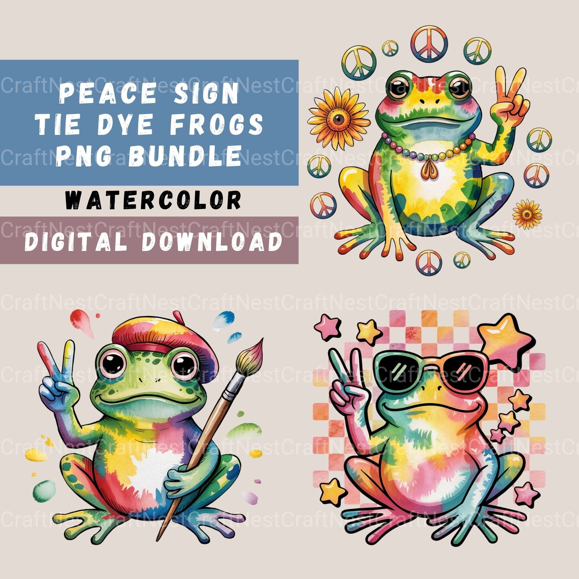 Peace Sign Frogs 18 Clipart Bundle - CraftNest - Digital Crafting and Art