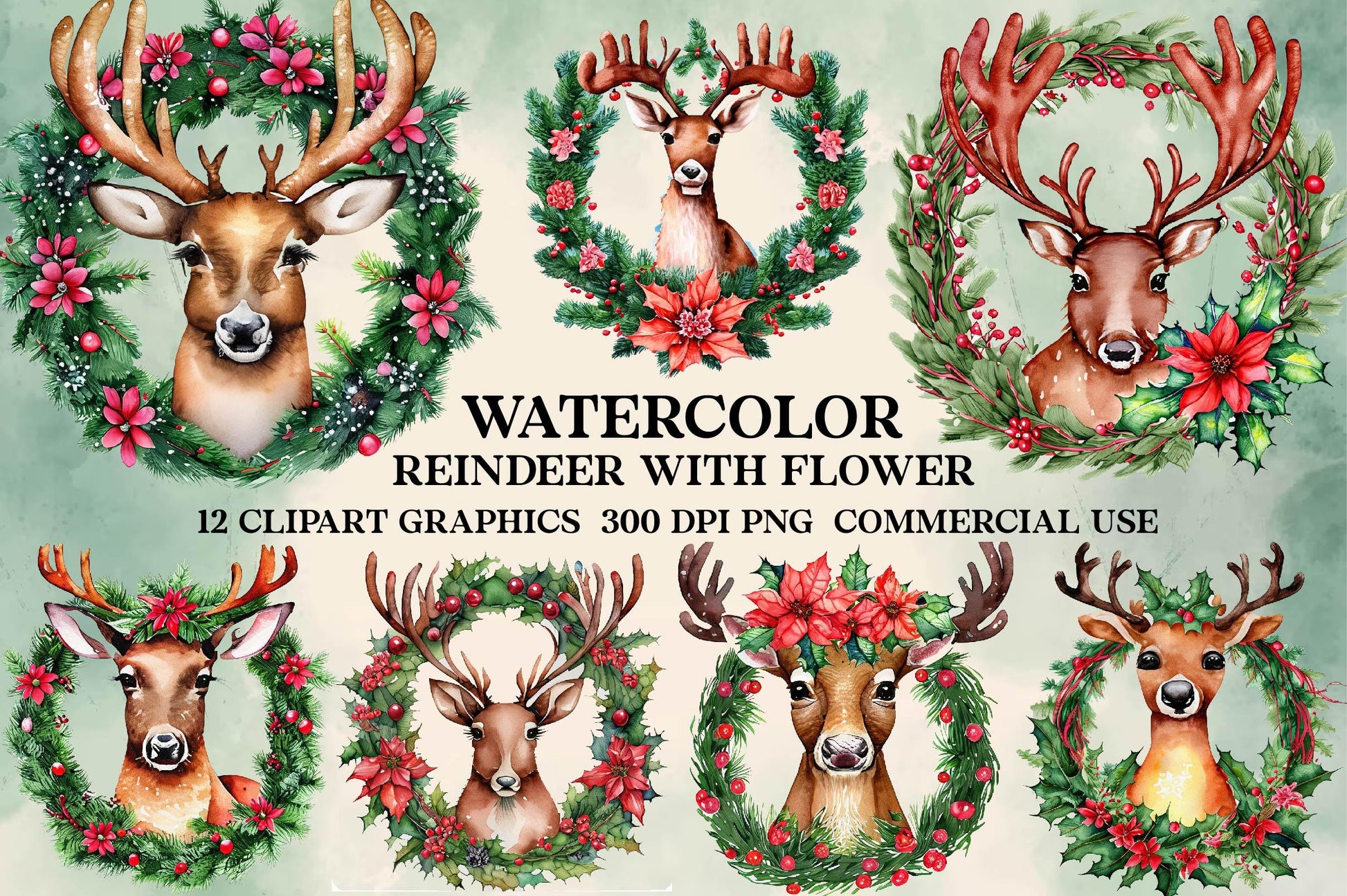 Reindeer With Flower Clipart Bundle - CraftNest - Digital Crafting and Art