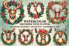 Reindeer With Flower Clipart Bundle - CraftNest - Digital Crafting and Art