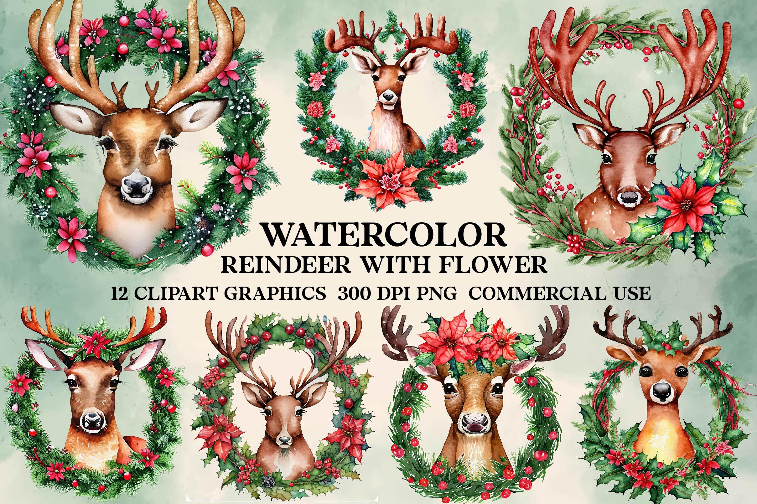 Reindeer With Flower Clipart Bundle - CraftNest - Digital Crafting and Art