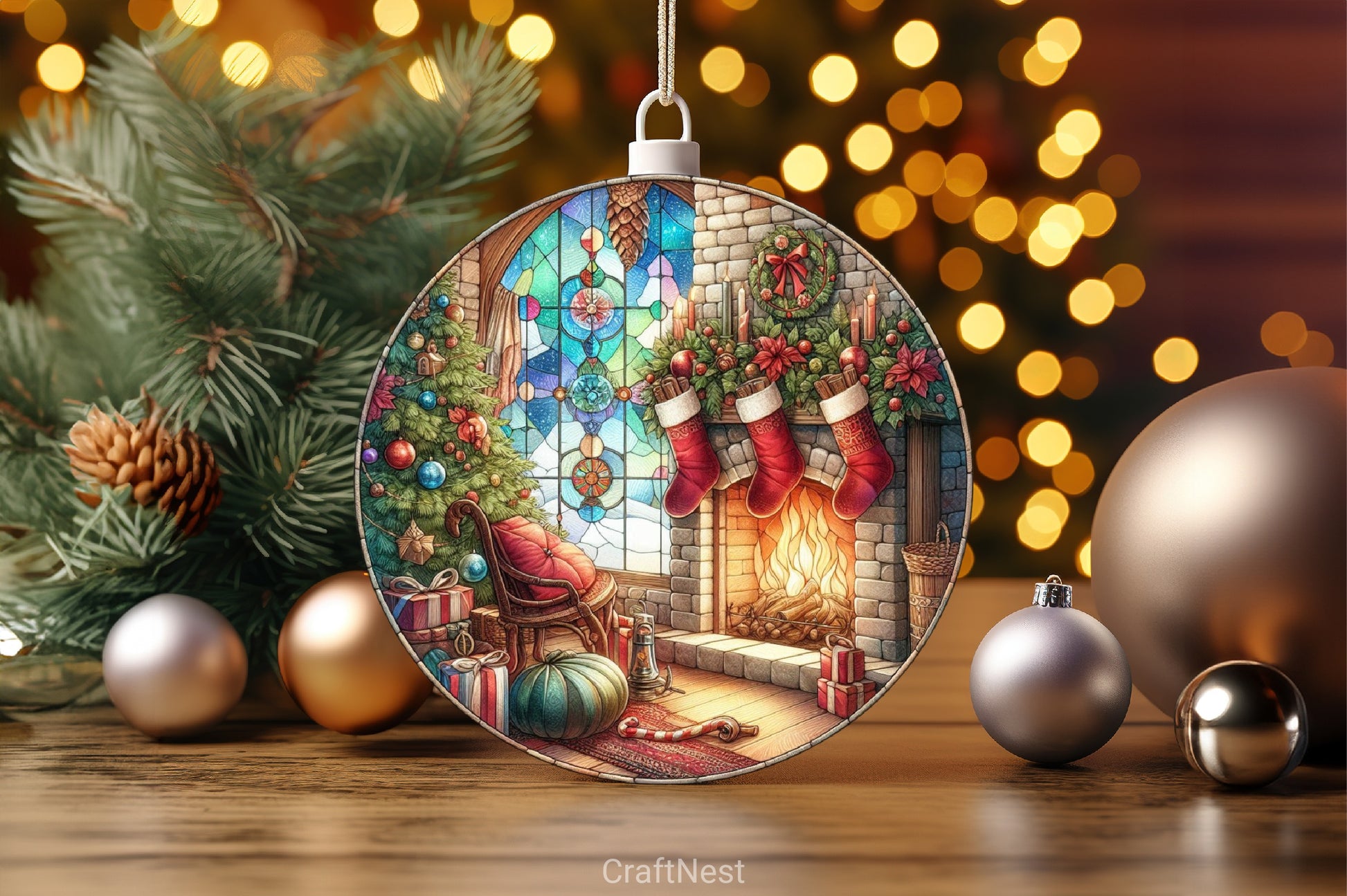 Stained Glass Christmas Fireplace & Stockings Clipart Bundle - CraftNest - Digital Crafting and Art