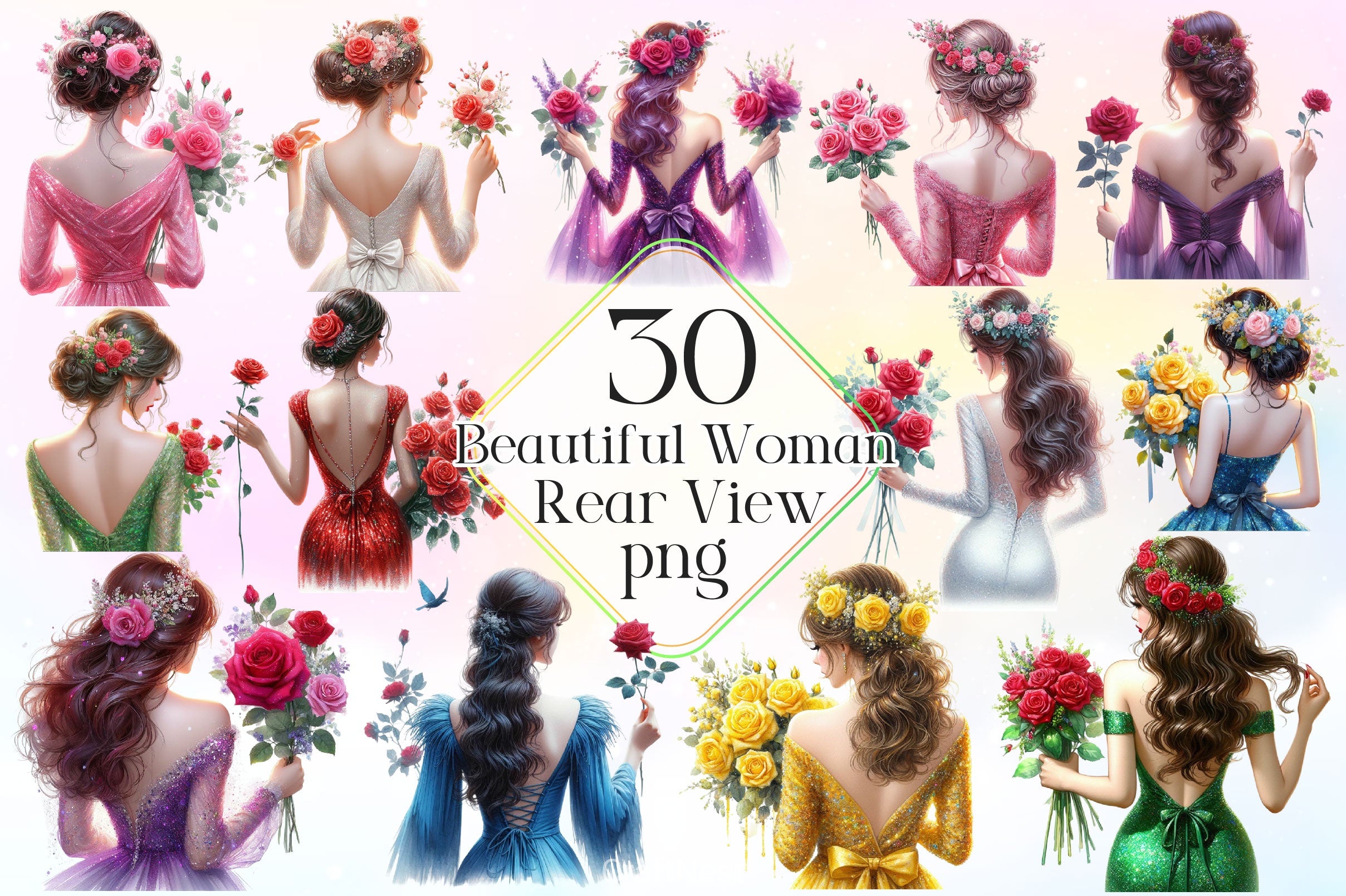 Beautiful Woman Rear View Clipart Bundle 2 - CraftNest - Digital Crafting and Art
