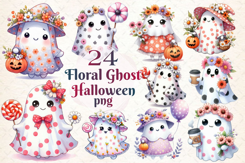 Halloween Floral Ghost Clipart Bundle 2 - CraftNest - Digital Crafting and Art