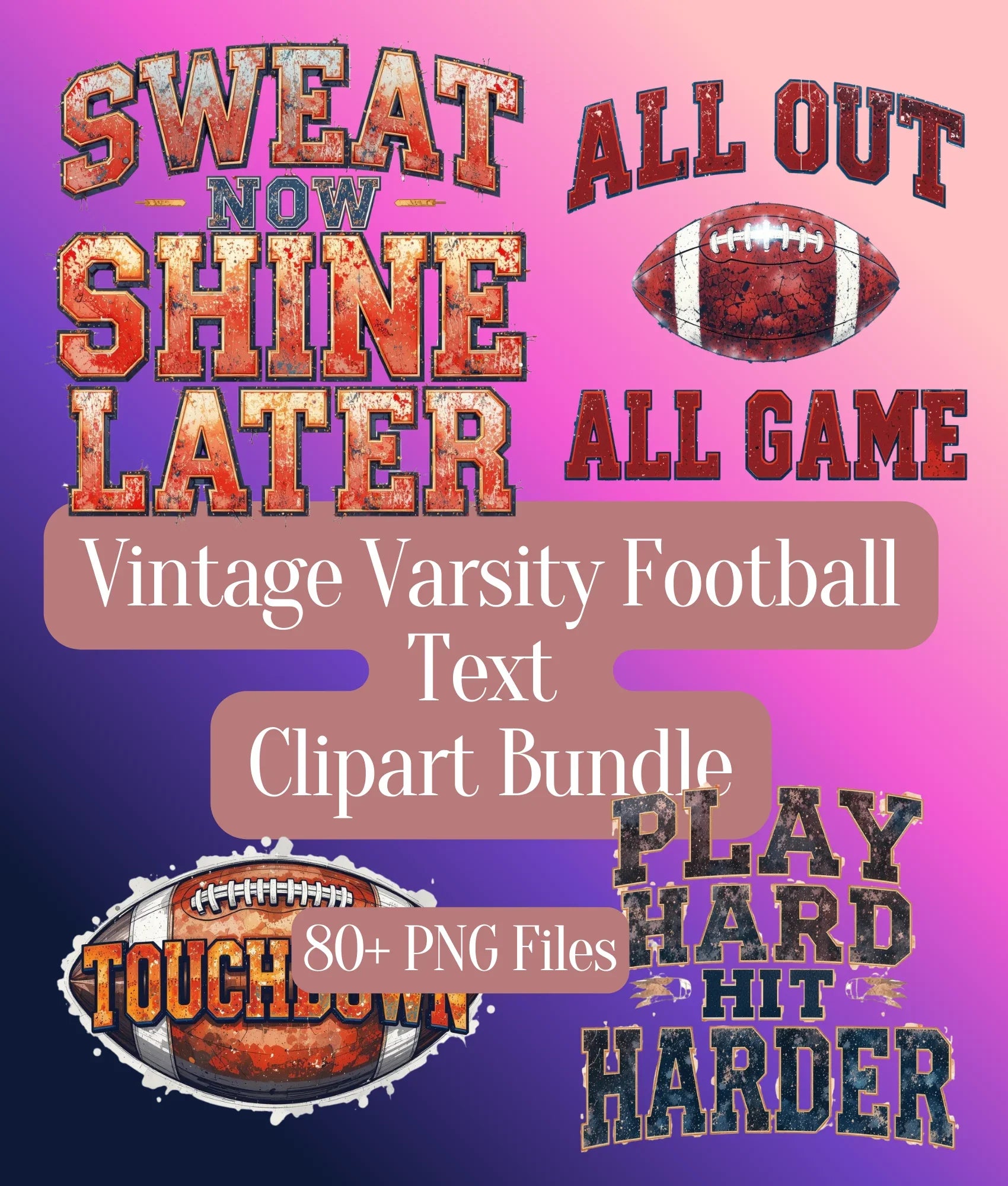 Vintage Varsity Football Text Clipart Bundle - CraftNest - Digital Crafting and Art