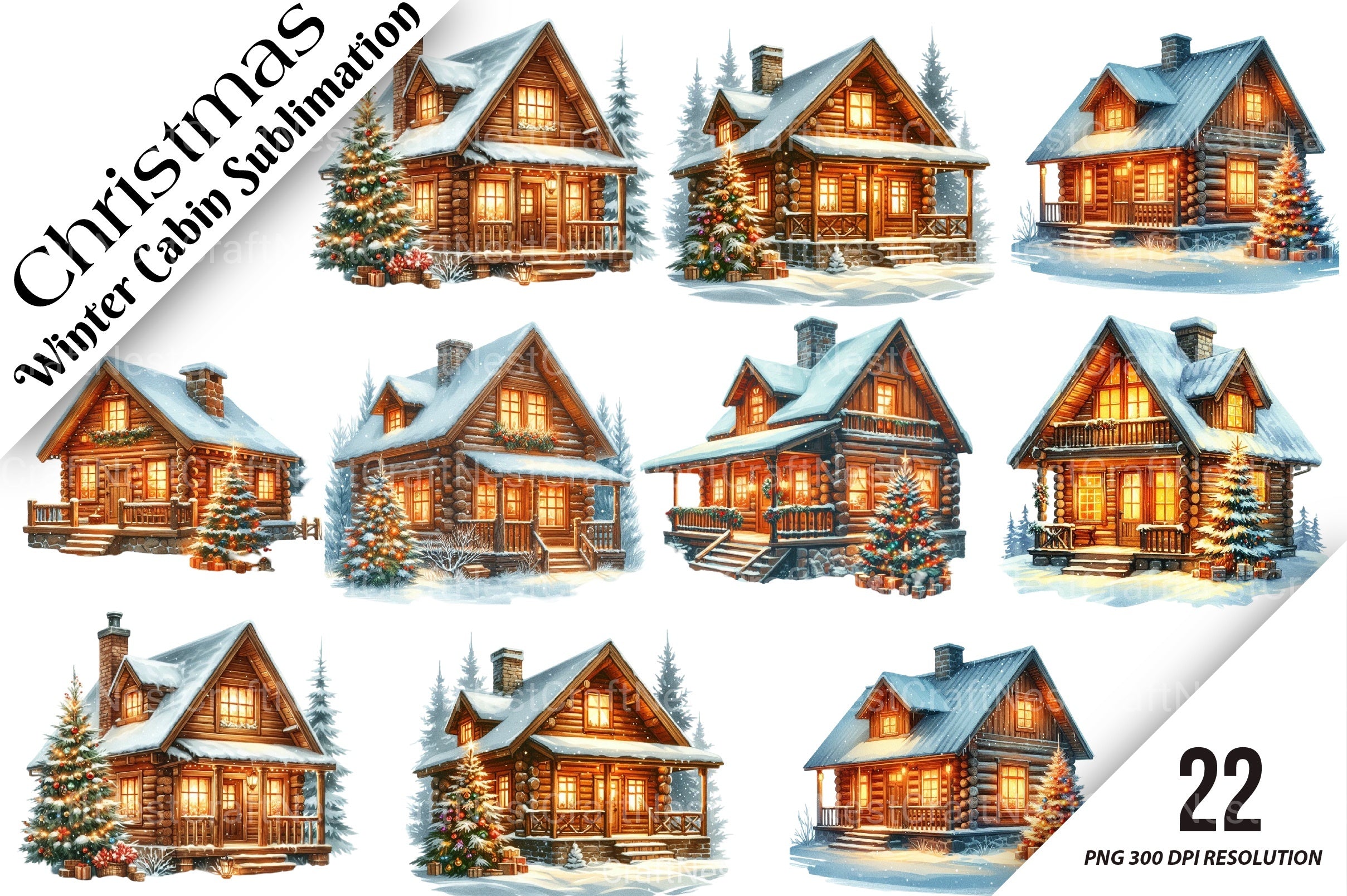 Christmas Winter Cabin Clipart Bundle - CraftNest - Digital Crafting and Art