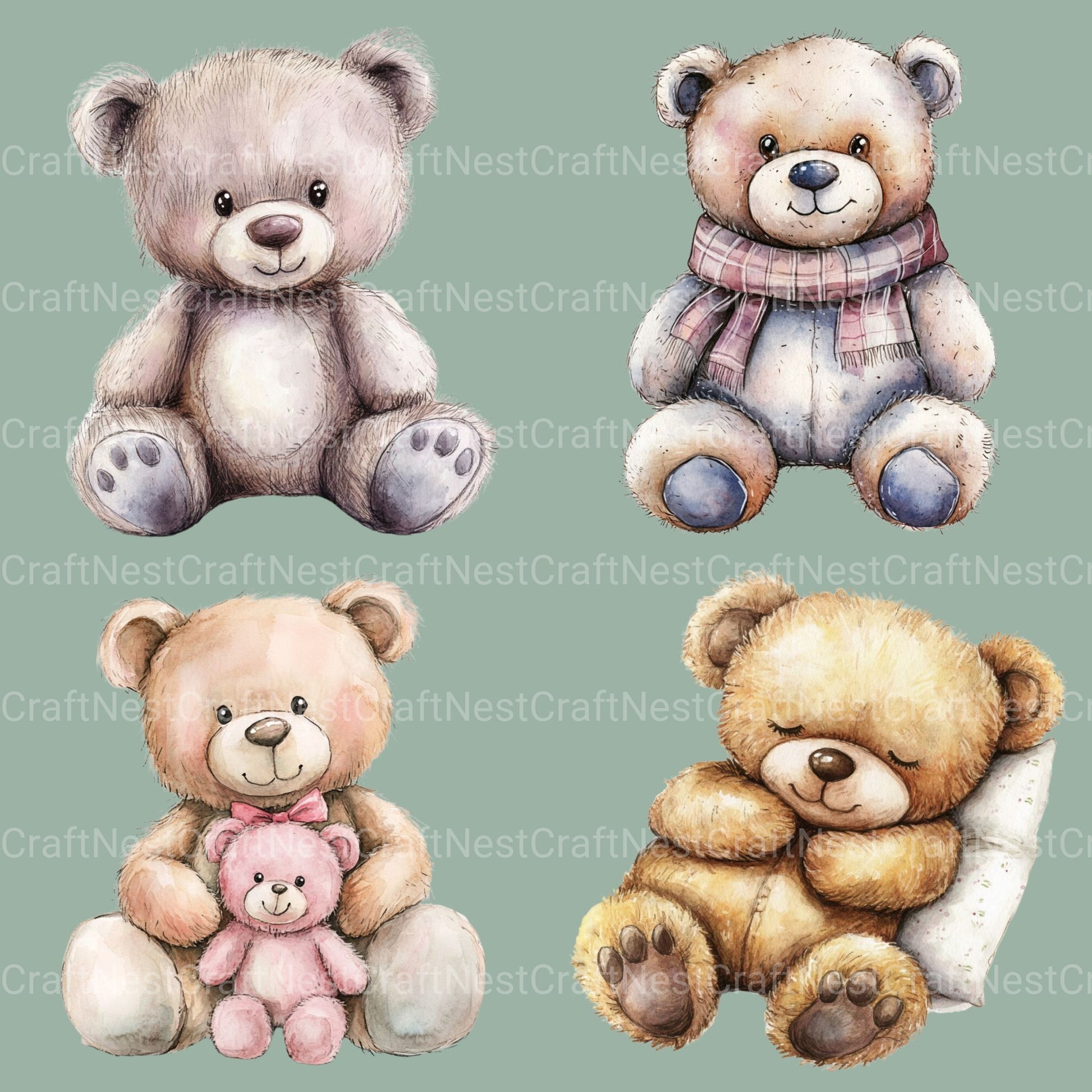 Teddy Bears 2 Clipart Bundle - CraftNest - Digital Crafting and Art