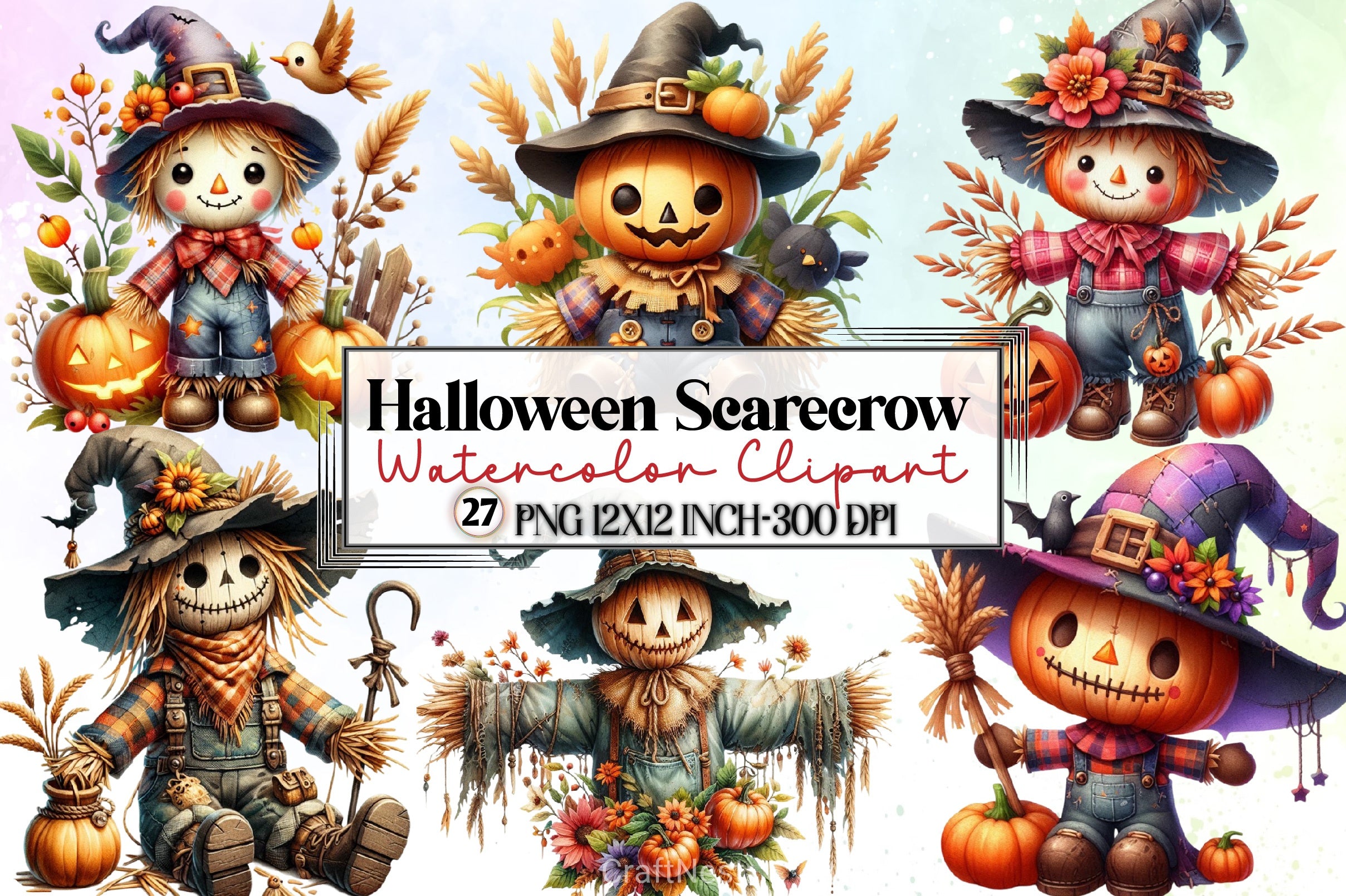 Halloween Scarecrow Clipart Bundle - CraftNest - Digital Crafting and Art