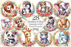 Animals With Floral Wreath Mother's Day Clipart Bundle - CraftNest - Digital Crafting and Art