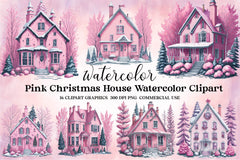 Pink Christmas House Clipart Bundle - CraftNest - Digital Crafting and Art