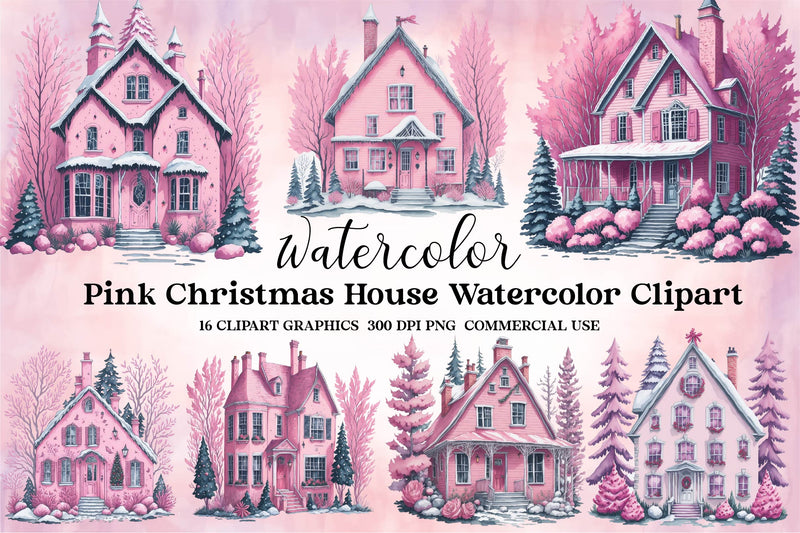 Pink Christmas House Clipart Bundle - CraftNest - Digital Crafting and Art