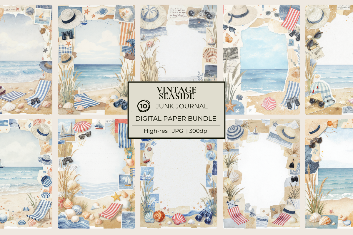 Vintage Seaside Junk Journal Papers