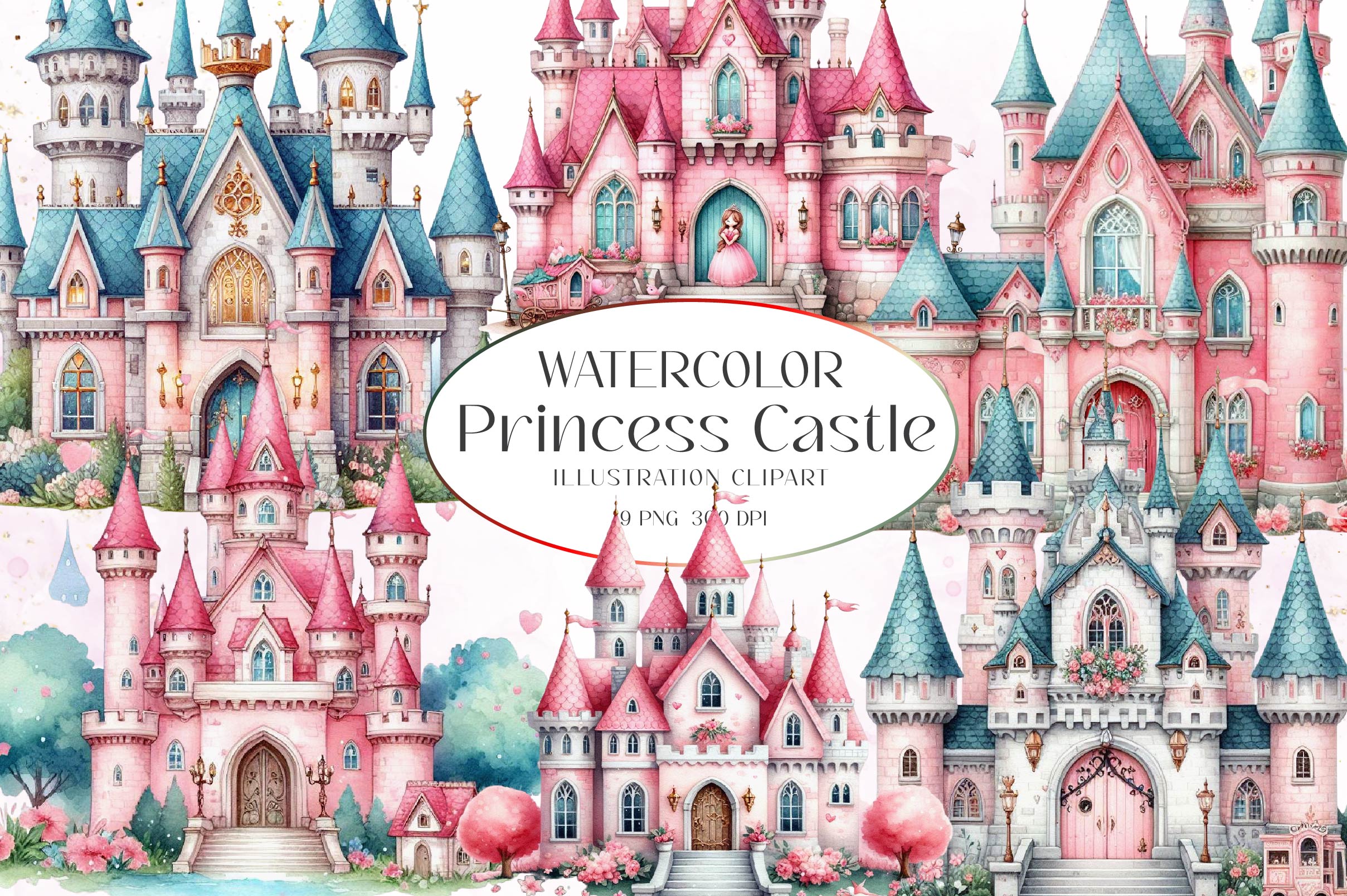 Pink Princess Castle Clipart Bundle - CraftNest - Digital Crafting and Art