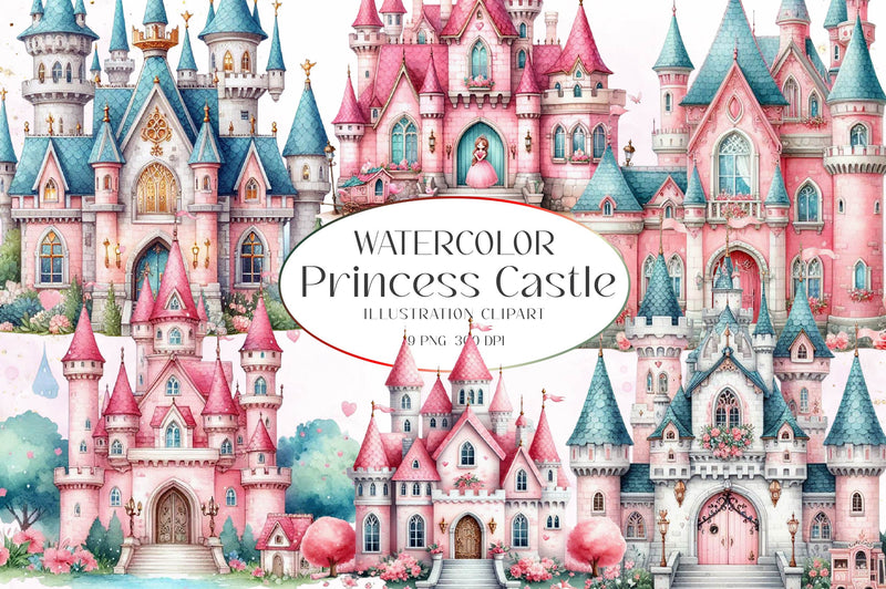 Pink Princess Castle Clipart Bundle - CraftNest - Digital Crafting and Art