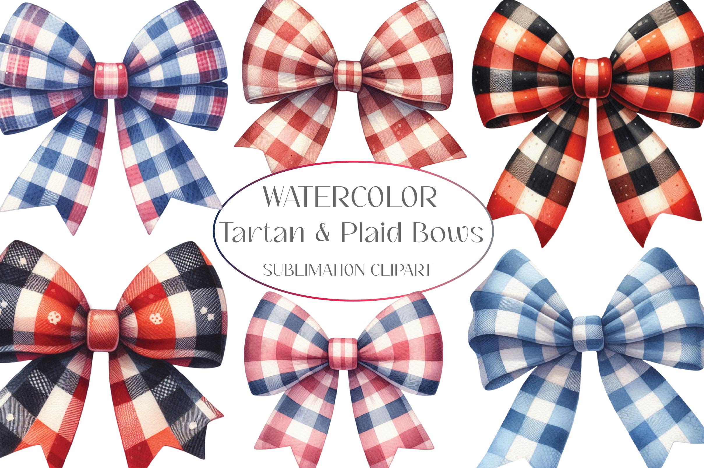 Watercolour Tartan & Plaid Bows Clipart Bundle - CraftNest - Digital Crafting and Art