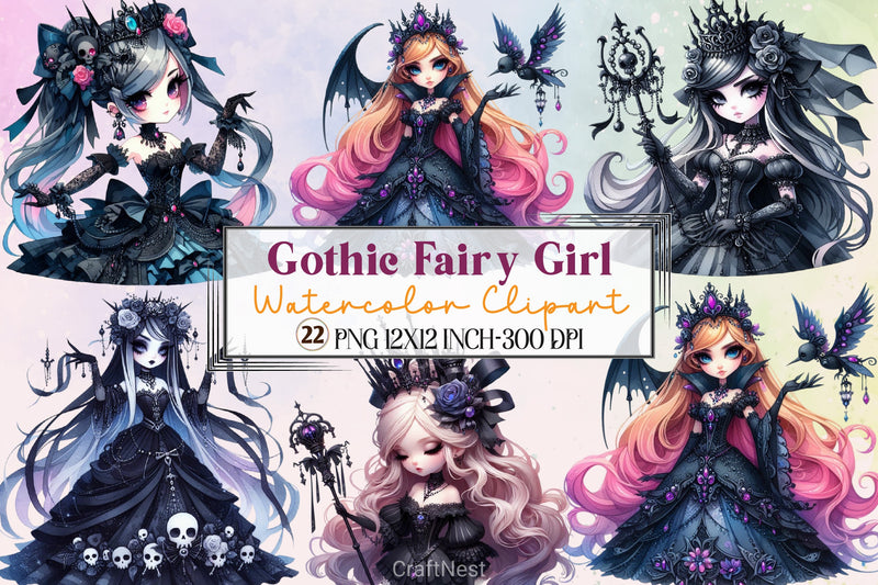 Gothic Fairy Girl Clipart Bundle - CraftNest - Digital Crafting and Art