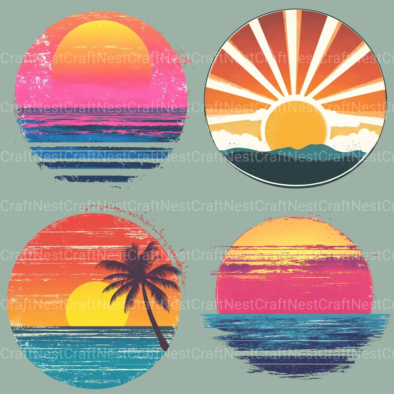 Retro Sunsets Clipart Bundle - CraftNest - Digital Crafting and Art