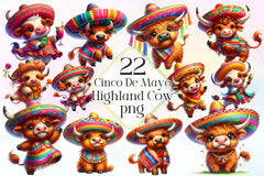 Cinco De Mayo Highland Cow Clipart Bundle 3 - CraftNest - Digital Crafting and Art
