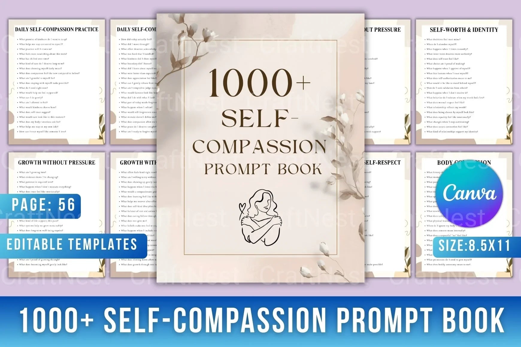 Self-Compassion Prompt Book for Personal Growth - CraftNest - Digital Crafting and Art