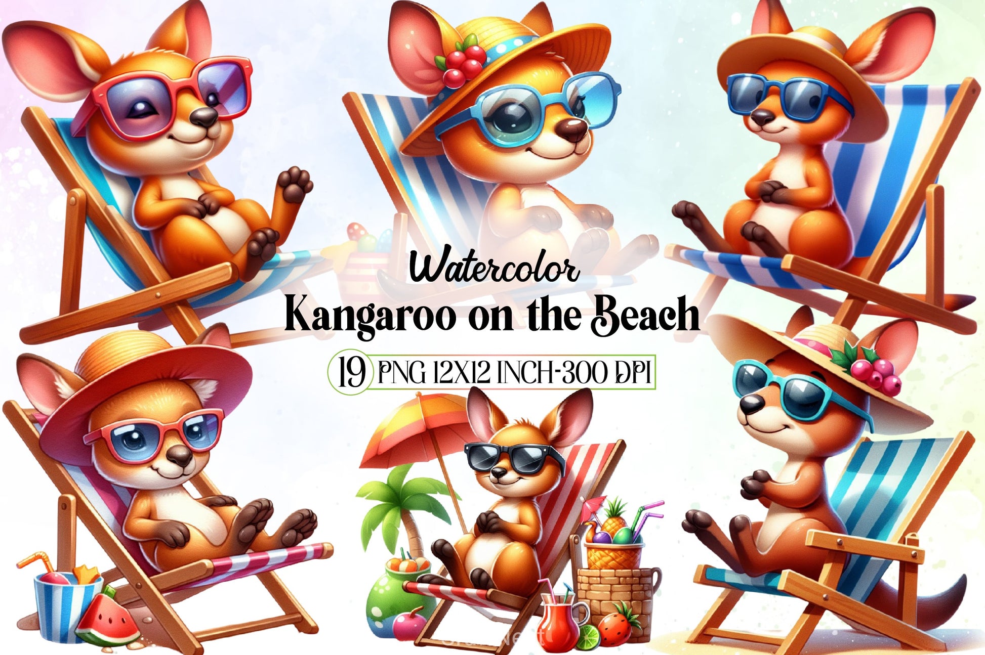Cute Kangaroo Beach Clipart Bundle - CraftNest - Digital Crafting and Art