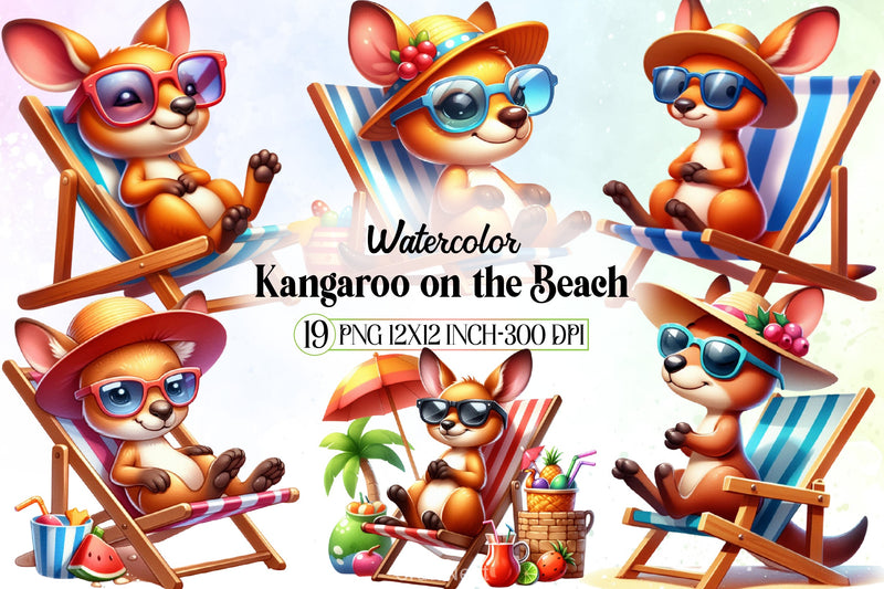 Cute Kangaroo Beach Clipart Bundle - CraftNest - Digital Crafting and Art