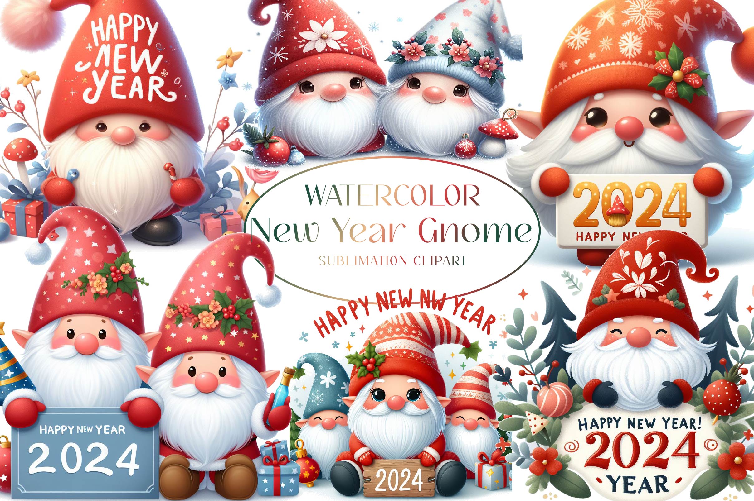 New Year Gnome Clipart Bundle - CraftNest - Digital Crafting and Art