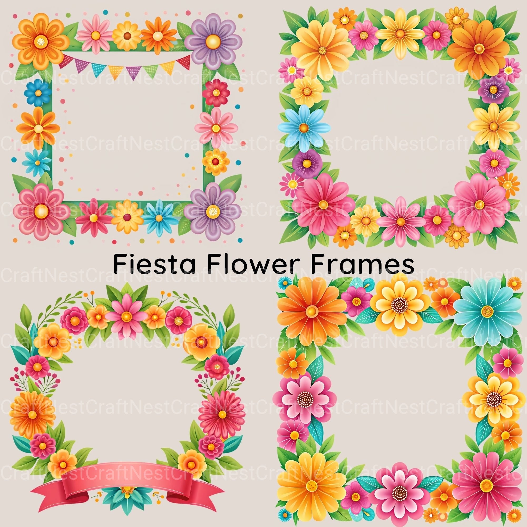 Fiesta Flower Frames Clipart Bundle - CraftNest - Digital Crafting and Art