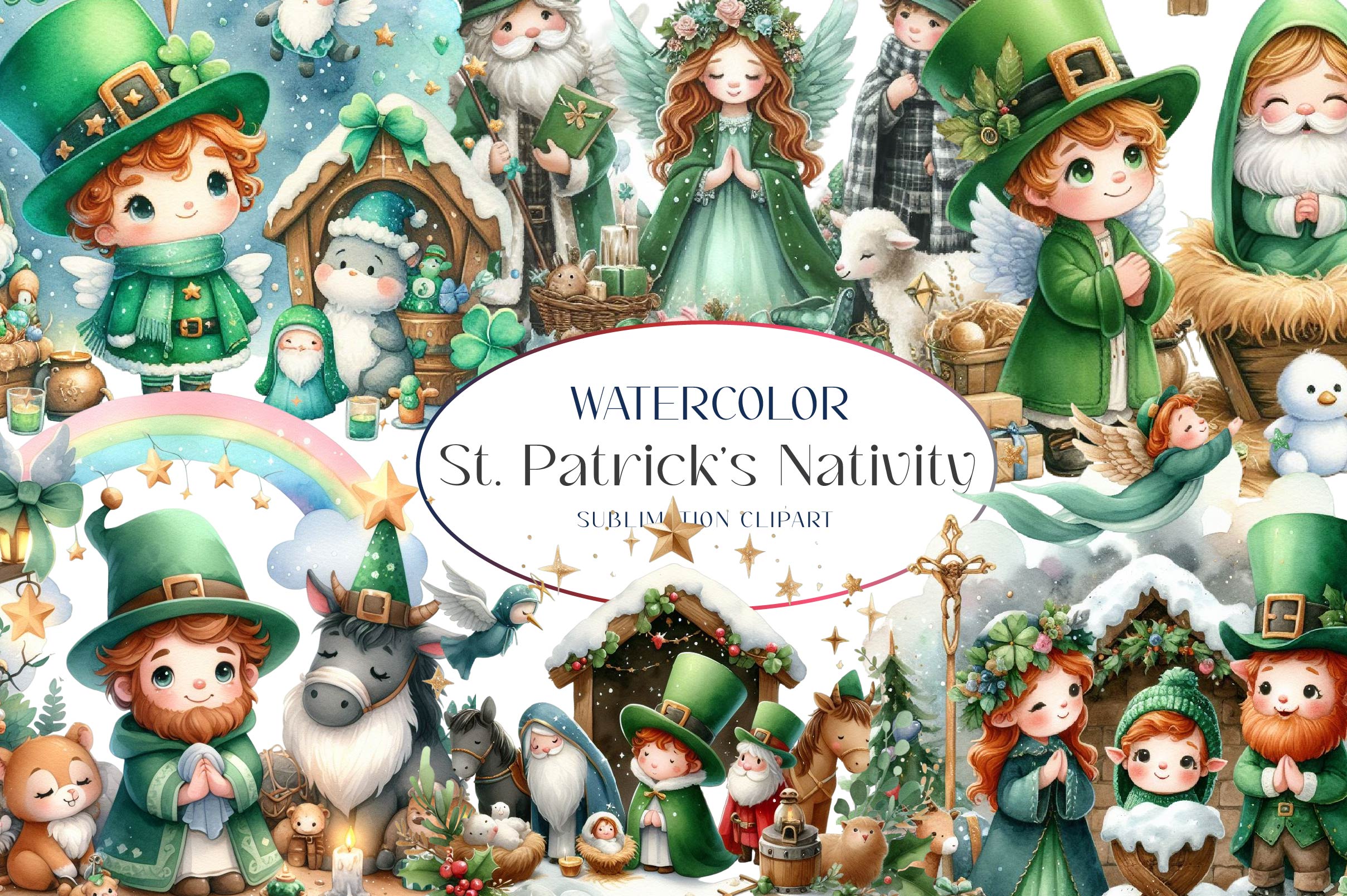 Cute St Patricks Day Nativity Scene Clipart Bundle - CraftNest - Digital Crafting and Art