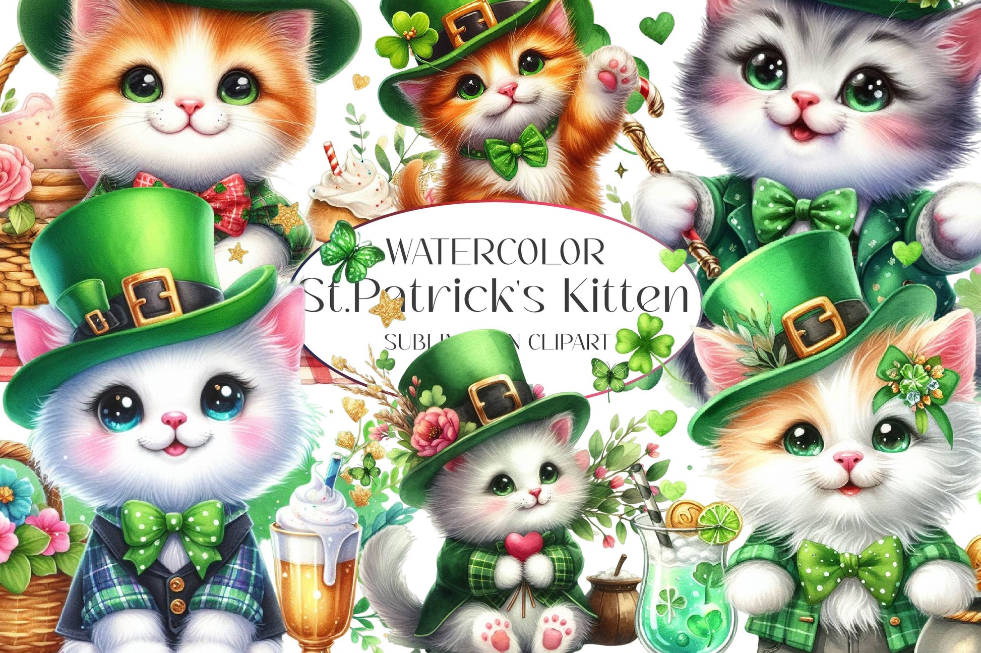 Cute St Patrick'S Kitten Cat Clipart Bundle - CraftNest - Digital Crafting and Art