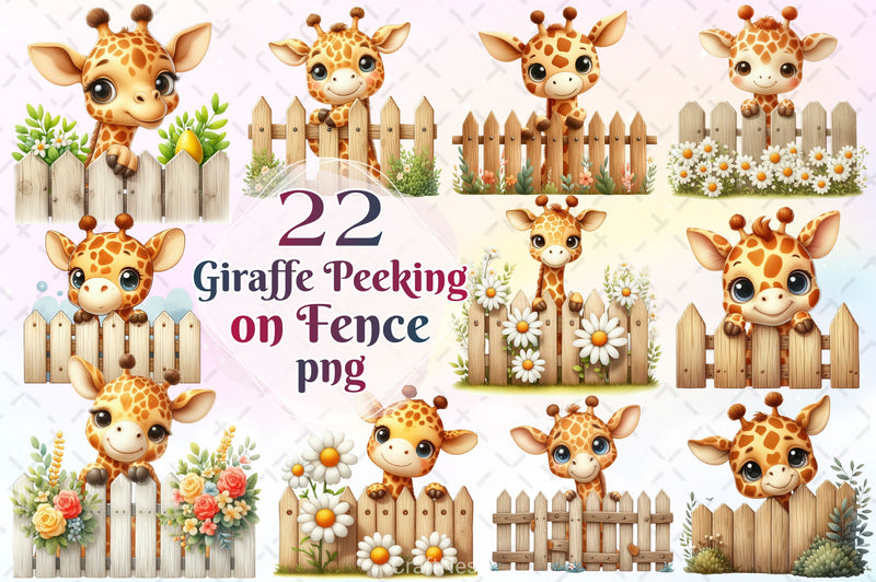 Giraffe Peeking Fence Clipart Bundle 4 - CraftNest - Digital Crafting and Art