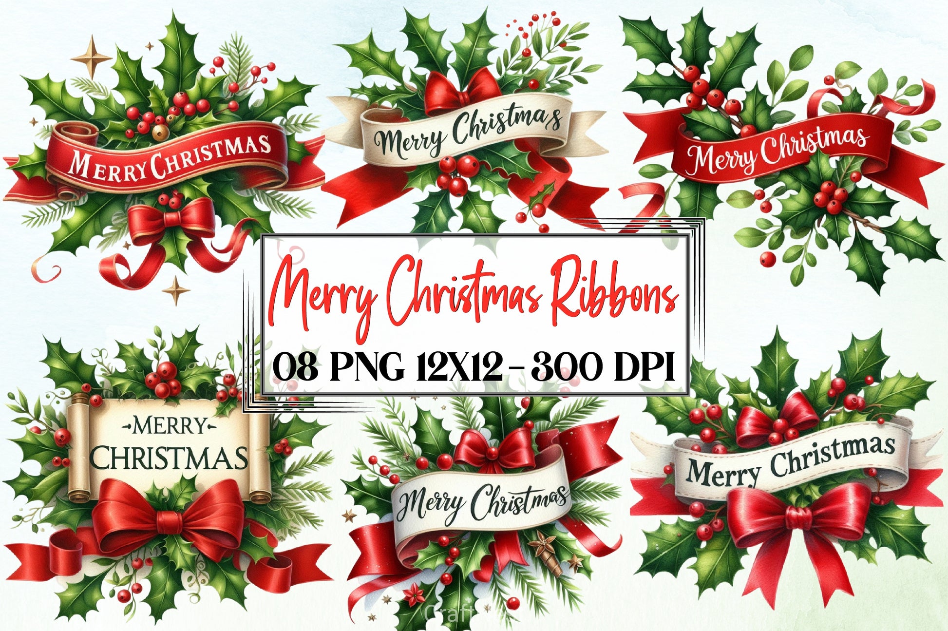 Merry Christmas Ribbons Clipart Bundle - CraftNest - Digital Crafting and Art