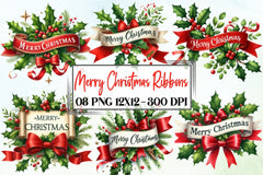 Merry Christmas Ribbons Clipart Bundle - CraftNest - Digital Crafting and Art
