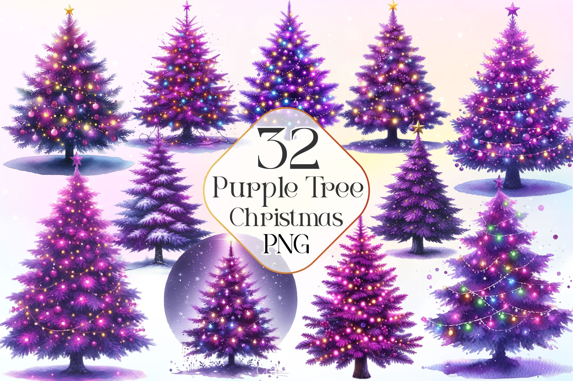 Purple Christmas Tree Clipart Bundle 2 - CraftNest - Digital Crafting and Art