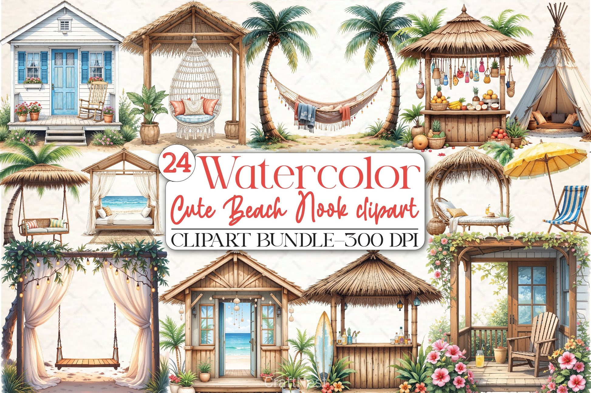 Cute Beach Nook Clipart Bundle - CraftNest - Digital Crafting and Art
