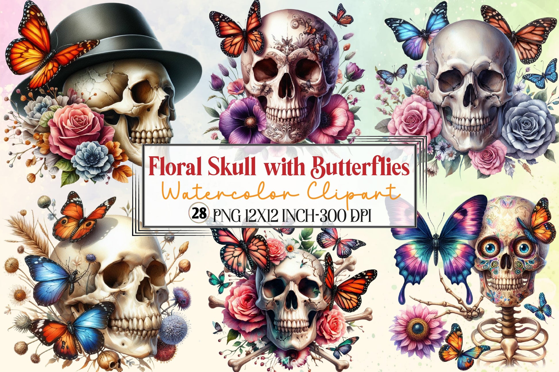 Floral Skull & Butterflies Clipart Bundle - CraftNest - Digital Crafting and Art
