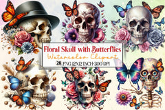 Floral Skull & Butterflies Clipart Bundle - CraftNest - Digital Crafting and Art