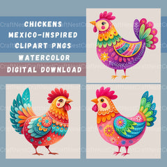 Mexico Inspired Chickens Clipart Bundle - CraftNest - Digital Crafting and Art