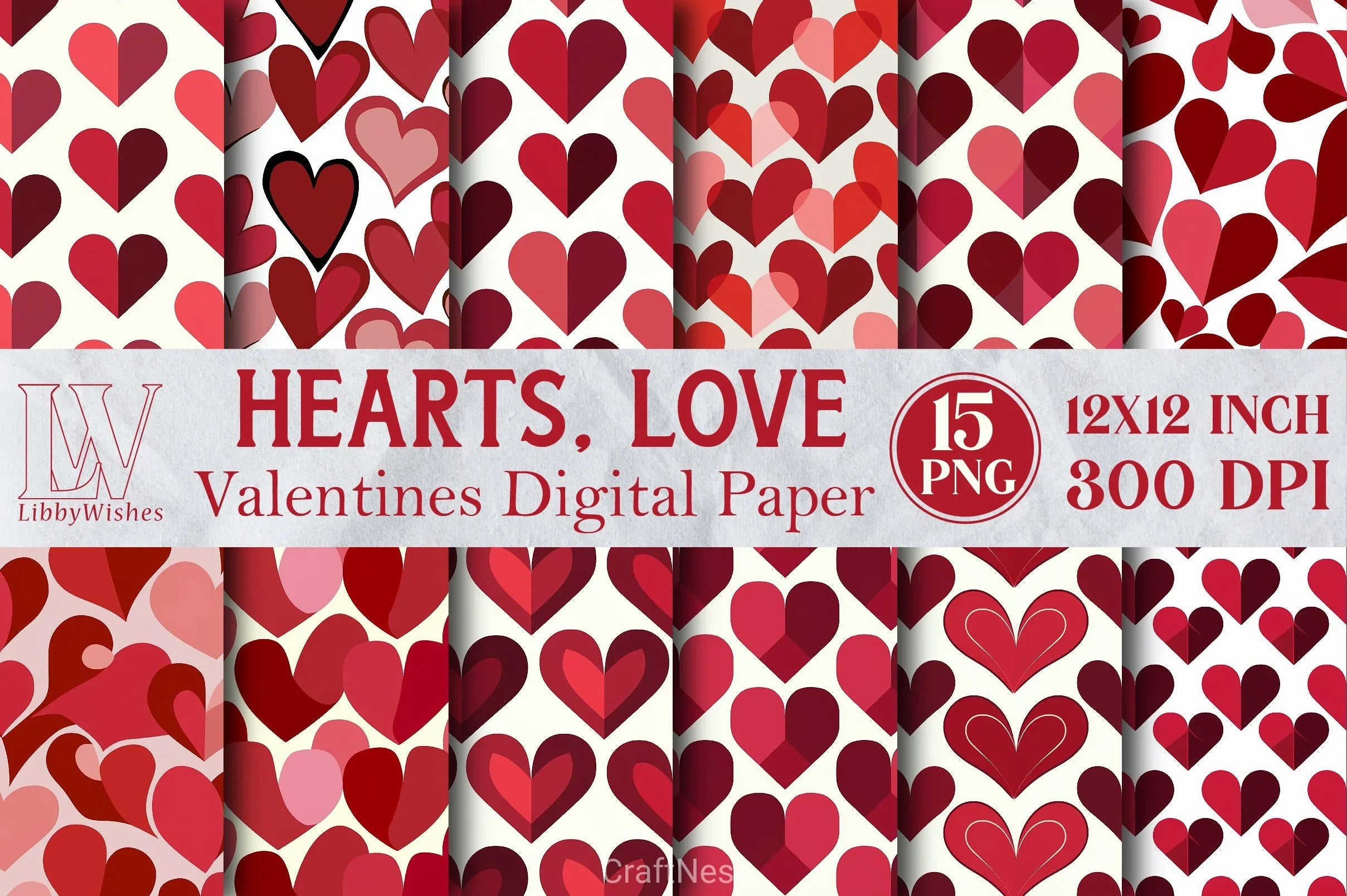 Hearts Love Valentines Digital Paper - CraftNest - Digital Crafting and Art