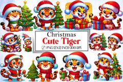 Cute Christmas Tiger Clipart Bundle - CraftNest - Digital Crafting and Art