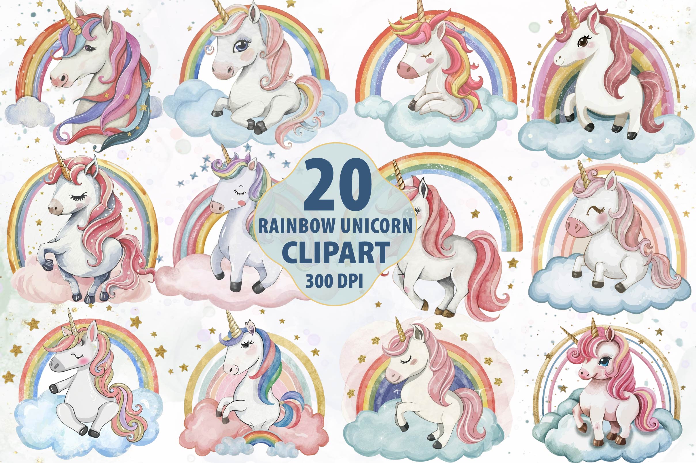Rainbow Unicorn Clipart Bundle 1 - CraftNest - Digital Crafting and Art