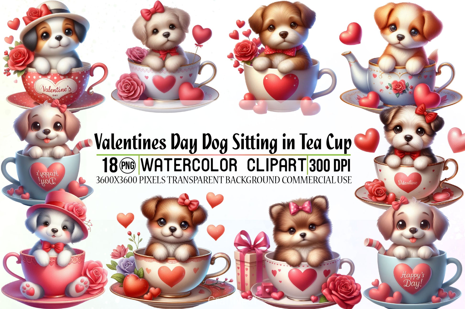 Valentine's Day Dog in Tea Cup Clipart Bundle - CraftNest - Digital Crafting and Art