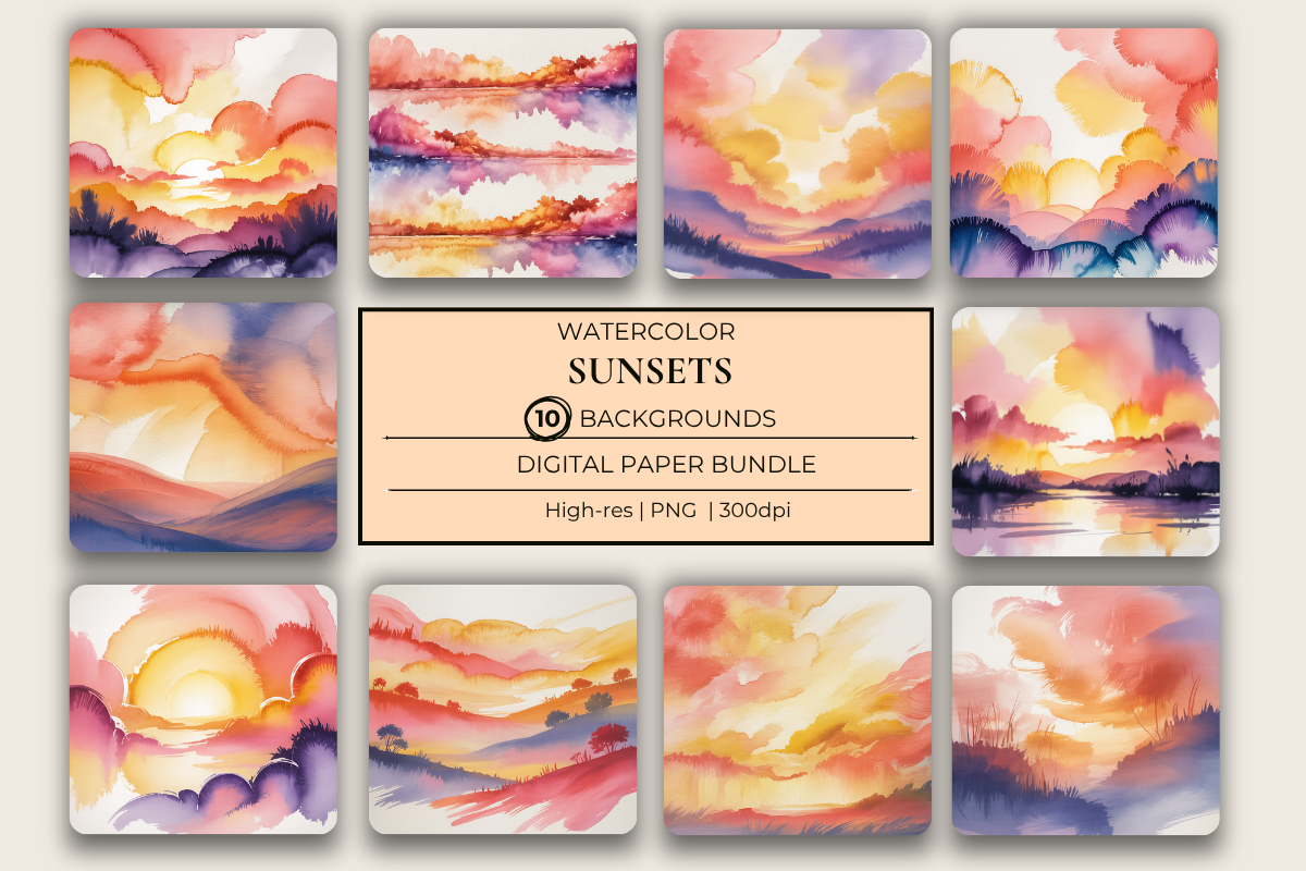 Watercolor Sunsets Background Papers