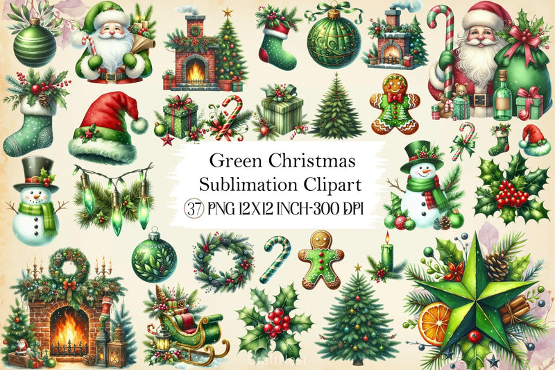 Green Christmas Clipart Bundle - CraftNest - Digital Crafting and Art