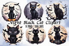 Night Black Cat Clipart Bundle 2 - CraftNest - Digital Crafting and Art