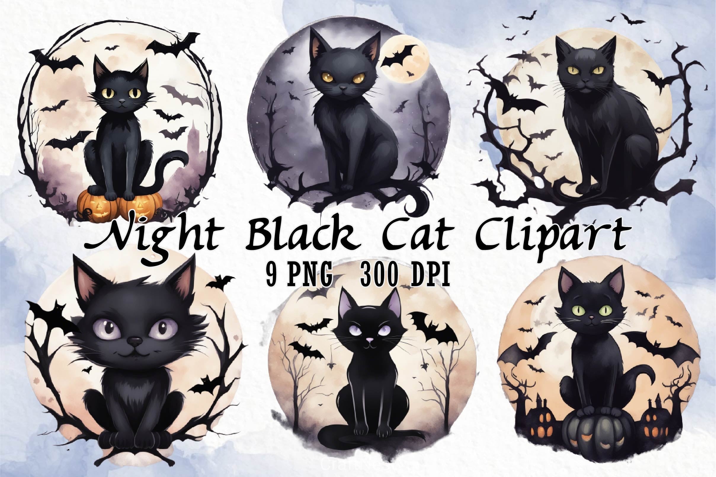 Night Black Cat Clipart Bundle 2 - CraftNest - Digital Crafting and Art