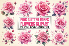 Pink Glitter Roses Clipart Bundle - CraftNest - Digital Crafting and Art