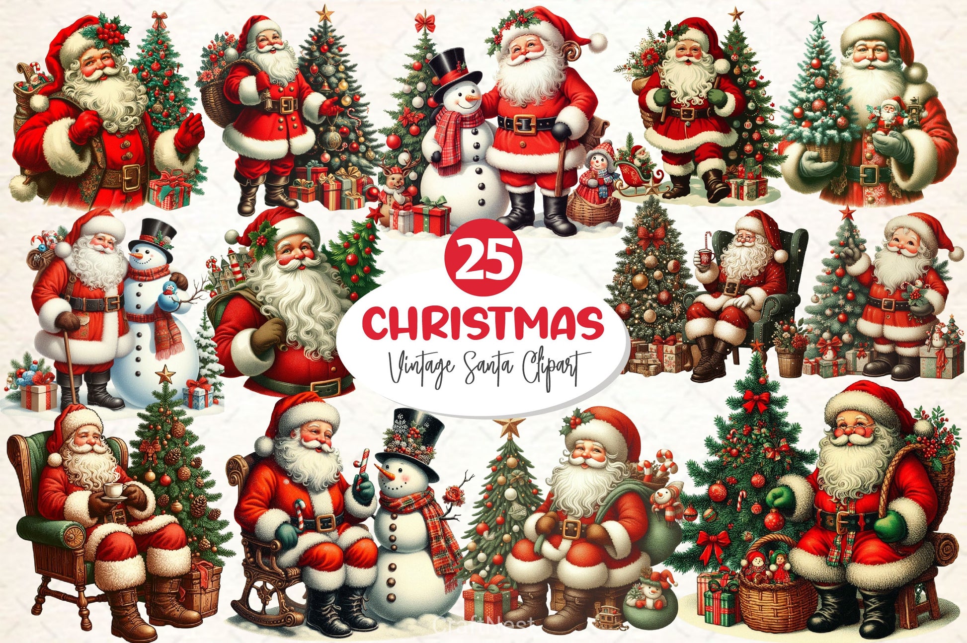 Vintage Christmas Santa Clipart Bundle 4 - CraftNest - Digital Crafting and Art