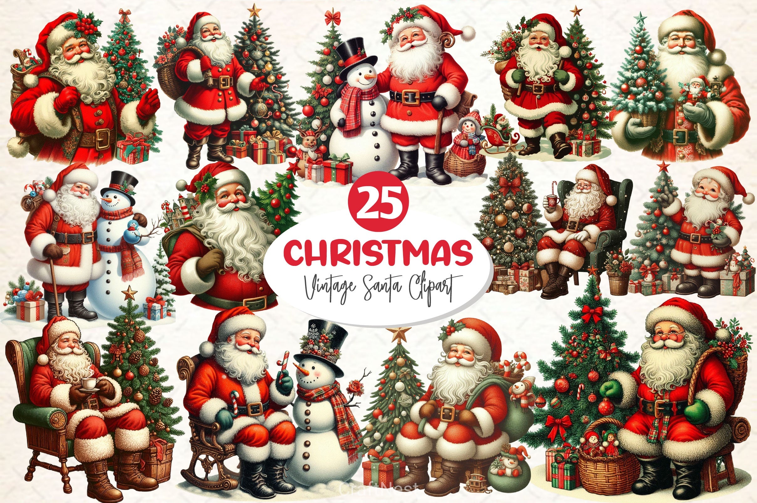 Vintage Christmas Santa Clipart Bundle 4 - CraftNest - Digital Crafting and Art