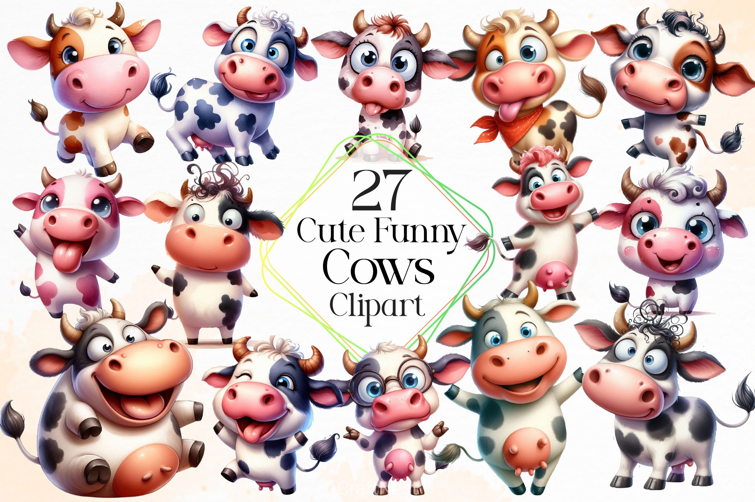 Funny Cute Cow Clipart Bundle 4 - CraftNest - Digital Crafting and Art