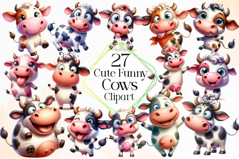 Funny Cute Cow Clipart Bundle 4 - CraftNest - Digital Crafting and Art