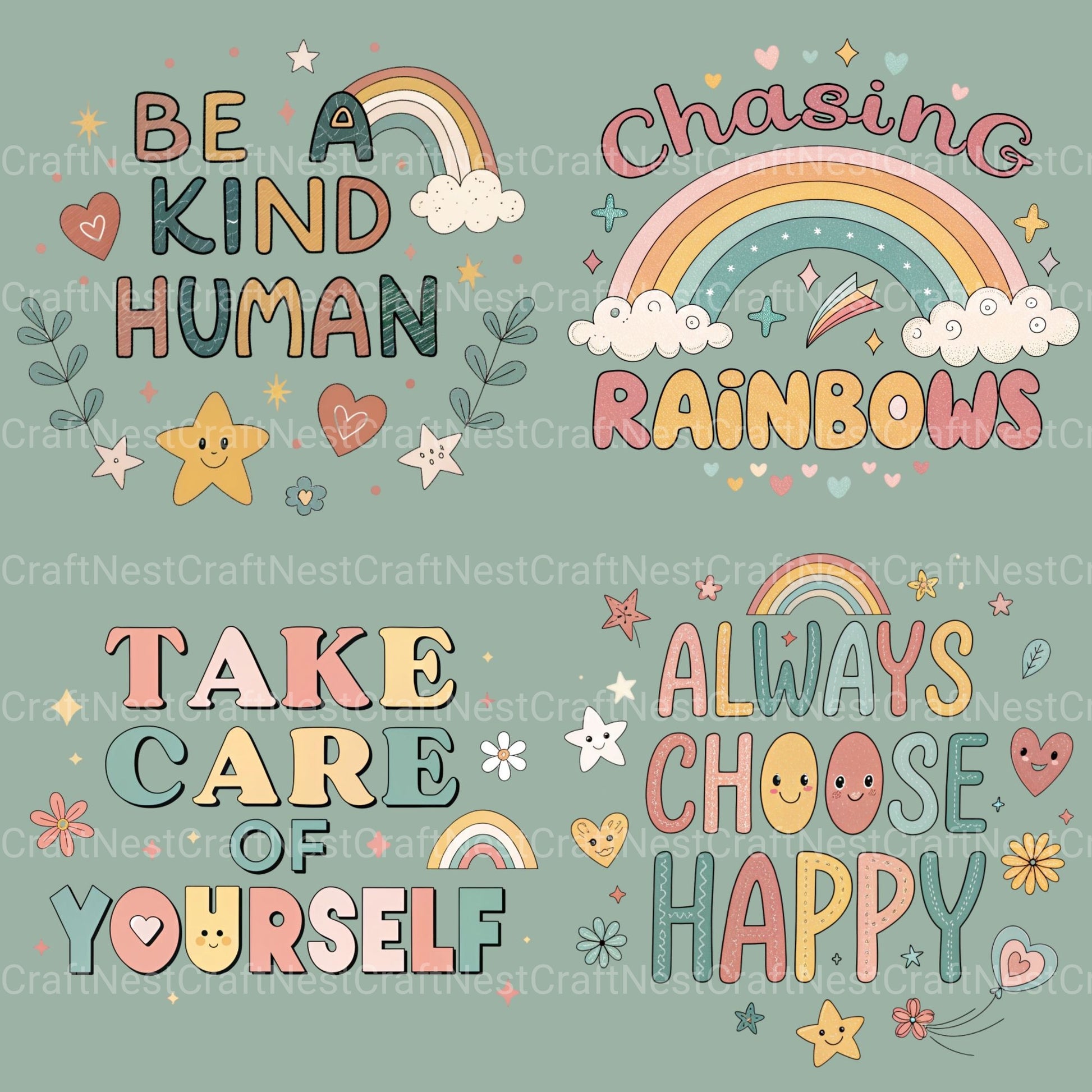 Retro Positive Words 2 Clipart Bundle - CraftNest - Digital Crafting and Art